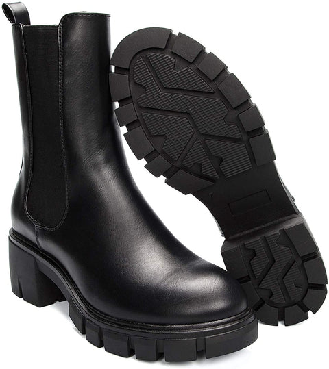 mysoft Women's Chelsea Boots Round Toe Chunky Platform Fashion Ankle Boots