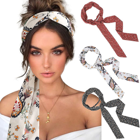 Women Long Head Wraps Bands - Twist Knotted Headbands for Women Long Thick Hair 3PCS Chiffon Criss Cross Head Wraps Non Slip Hair Band (navy red white)