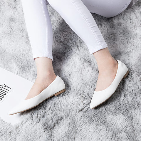 mysoft Women's Pointed Toe Ballet Flats Slip On Dress Shoes with Comfort Heel Protection White