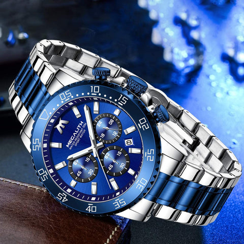 MEGALITH Mens Watches with Stainless Steel Waterproof Analog Quartz Fashion Business Chronograph Watch for Men, Auto Date