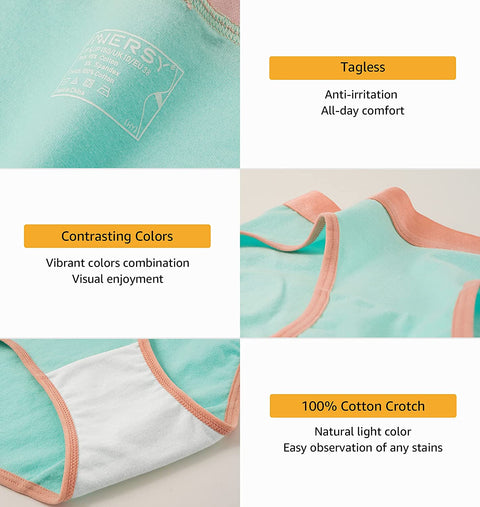 INNERSY Big Girls' Underwear Teens Contrasting Color Cotton Briefs Panties 6 Pack