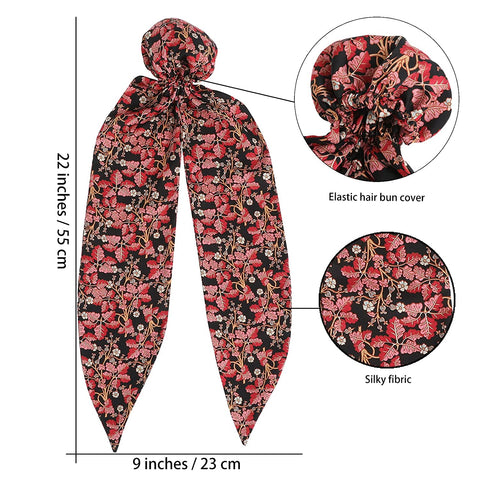 Women Silk Hair Bun Covers - 2Pcs Printed Silk Hair Scarves Elastic Hair Bun Cover Ballet Hair Snood for Women Girls Bun Cover with Riband