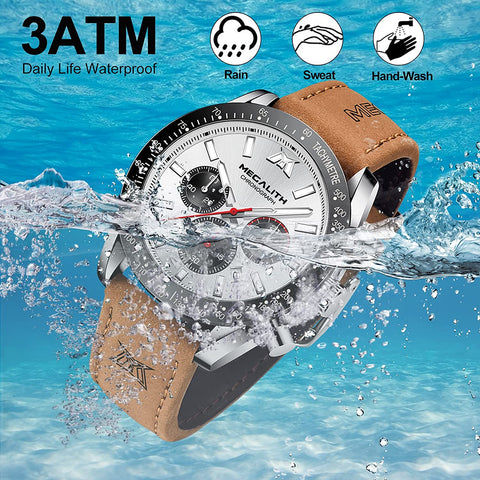 MEGALITH Mens Watch Waterproof Quartz Chronograph Watches for Men Men's Analog Stylish Sport Casual Classic Wrist Watch with Brown Leather Band Unique Gifts for Men
