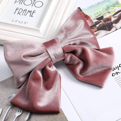 Velvet Bow Barrettes Hair Clips - AWAYTR 2 Packs Flower Elastic Big Hair Bow for Women Wedding Party (yellow+pink)