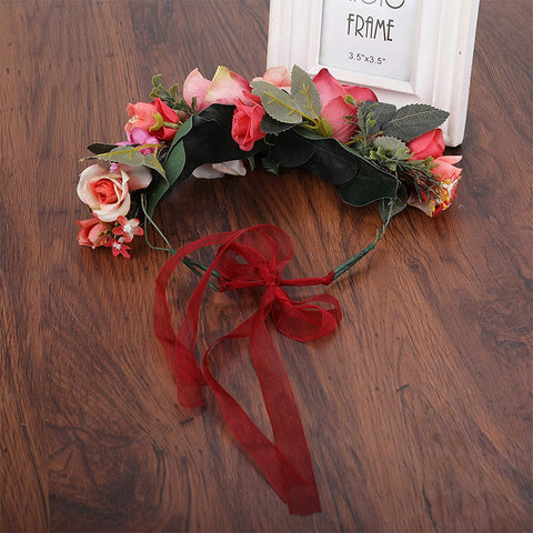 Flower Halo Crown Floral Headpiece - AWAYTR Bohemia Flower Headband Hair Wreath Garland for Women (cameo brown)