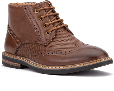 X RAY Footwear Kingston Boy’s Fashion Classic Combat Leather Mid-Top Brogue Boots, Wingtip Toe, Thermoplastic rubber Outsole