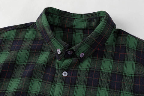 Mens Plaid Flannel Shirt Long Sleeves Button Down Collar Regular-fit Shirts with Pockets