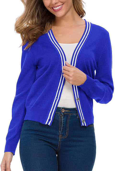 Women's Long Sleeve Button Down Cardigan Sweater Elegant Cropped Sweater