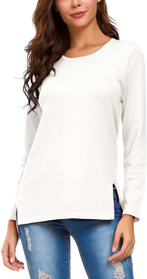 Women's Solid Pullover Sweater Side Slit