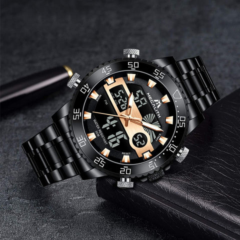 MEGALITH Men Watch Waterproof Stainless Steel Led Analog Digital Watches for Men Male Day Date Stopwatch Heavy Metal Alarm Sport Watch Gent Outdoor Military Luminous Big Wrist Watches with Backlight