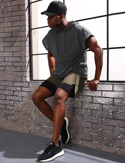iWoo Men's Workout Hooded Tank Tops Bodybuilding Muscle Shirts Short Sleeve Gym Hoodie for Men