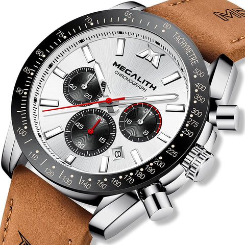 MEGALITH Mens Watch Waterproof Quartz Chronograph Watches for Men Men's Analog Stylish Sport Casual Classic Wrist Watch with Brown Leather Band Unique Gifts for Men