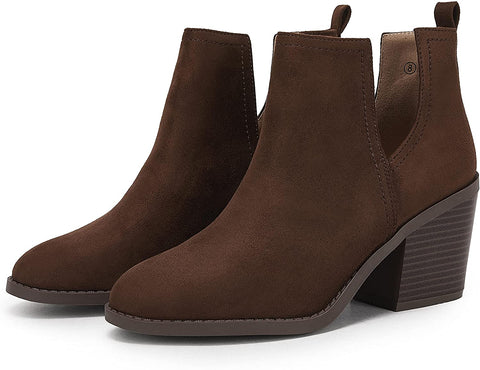 Women Chunky Block Stacked Low Heel Ankle Boots Cut Out Pointed Toe Comfortable Booties