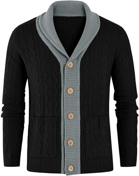 Yasiter Mens Shawl Collar Cable Knit Cardigan Sweater Button Loose Fit Long Sleeve Sweaters with Pockets