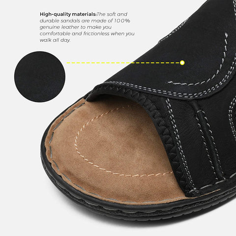 Men's Leather Sandals Arch Support Flip Flop Outdoor Retro Fisherman Sandals for Men