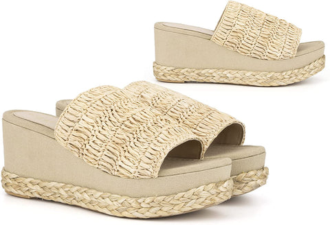 Torgeis Women's Neith Espadrille Slip-On Wedged Platform Heeled Sandal, Round Open Toe, Rubber Outsole