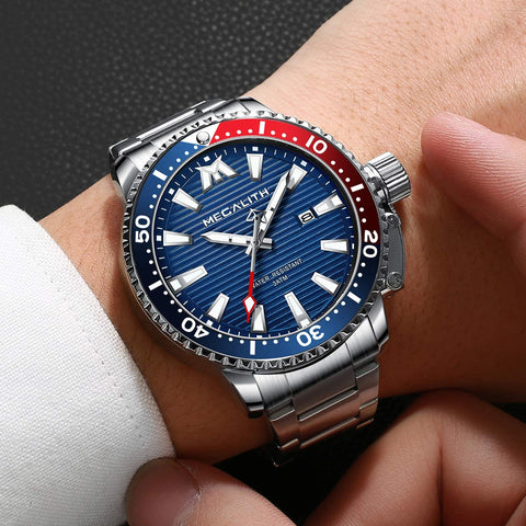 MEGALITH Mens Watches with Stainless Steel Waterproof Analog Quartz Fashion Business Luminous Metal Watch for Men, Auto Date