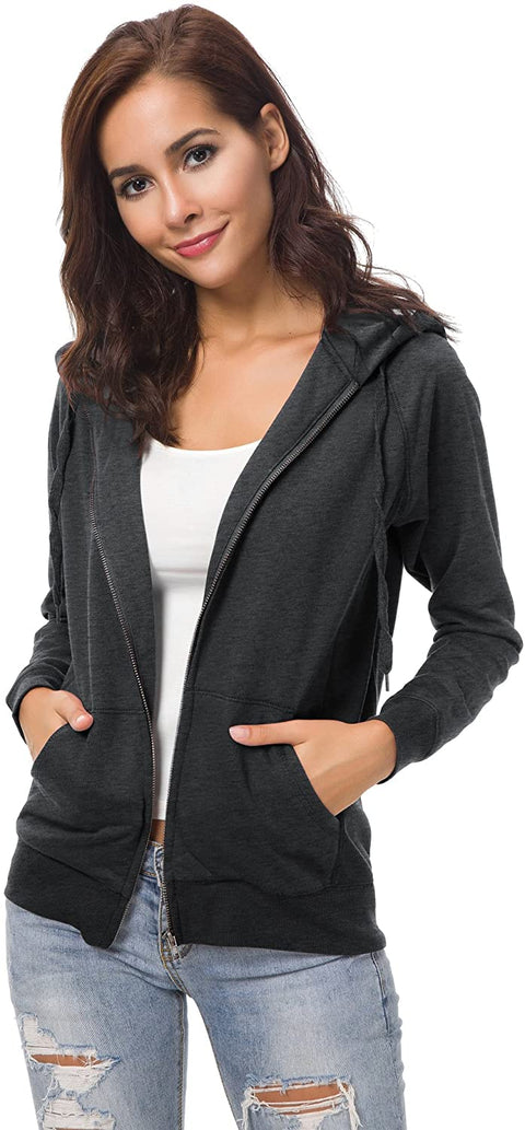 Urban CoCo Women's Solid Zipper Closure Hooded Sweatshirt Long Sleeve Casual Jacket