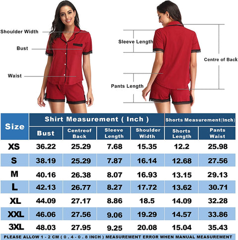 Women Pajamas Set Short Sleeve Pj Lounge Sets Soft Lace Pj Sets Button Down Sleepwear V Neck 2 Piece Plus Size XS-XXXL