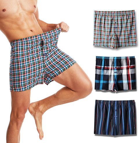 Men's Boxers Shorts 3 Pack 100% Cotton Comfortable Soft Underwear for Men