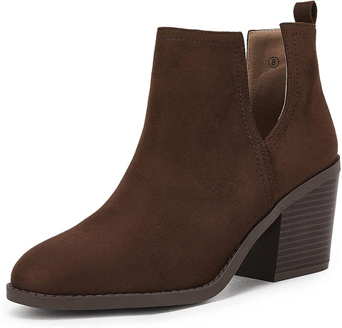 Women Chunky Block Stacked Low Heel Ankle Boots Cut Out Pointed Toe Comfortable Booties