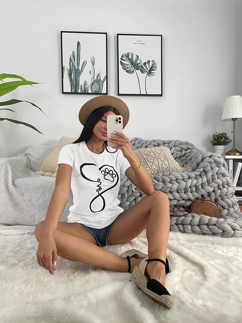 Ruanyu Womens Graphic Letter Print Shirt Crew Neck Short Sleeve Pullover Loose Fit Cute Casual Tee Tops Blouses White