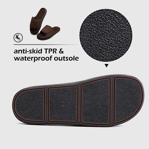 mysoft Mens Summer Slippers Indoor Outdoor Adjustable Slide Open Toe Slippers with Memory Foam, Breathable and Comfortable