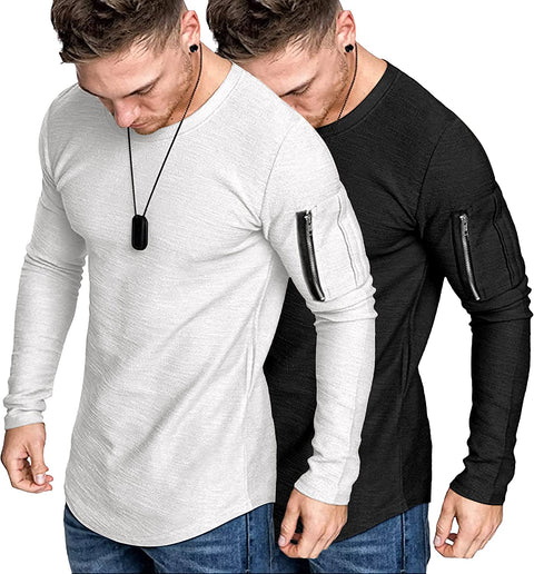 Men's 2 Pack Muscle Fitted Long Sleeve T Shirts Workout Athletic Tee Tops