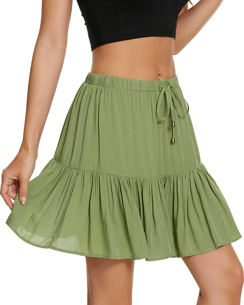 Women's Flared Short Skirt Floral/Solid Ruffle Mini Skater Skirt