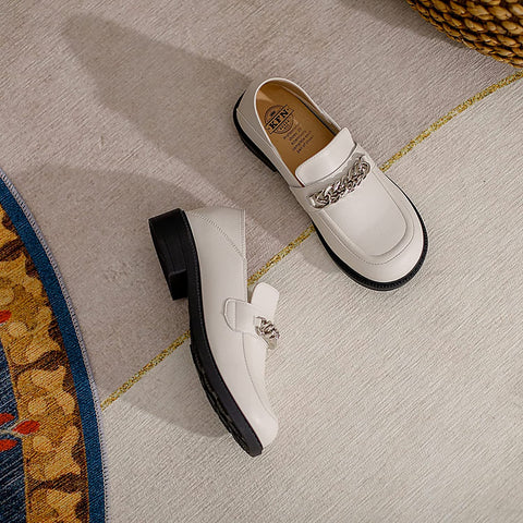 KANGFEINI Fashion Ladies Classic Round Toe Chain Decorative Loafers Comfortable Driving Office Loafers