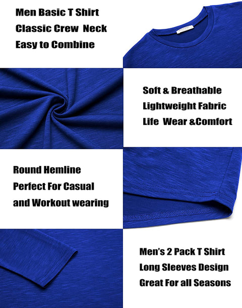 Men 2 Pack Muscle Fitted T Shirt Gym Workout Athletic Long Sleeves Tee