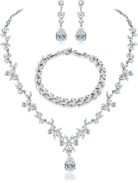White Gold Plated Jewelry Set with White AAA Cubic Zirconia