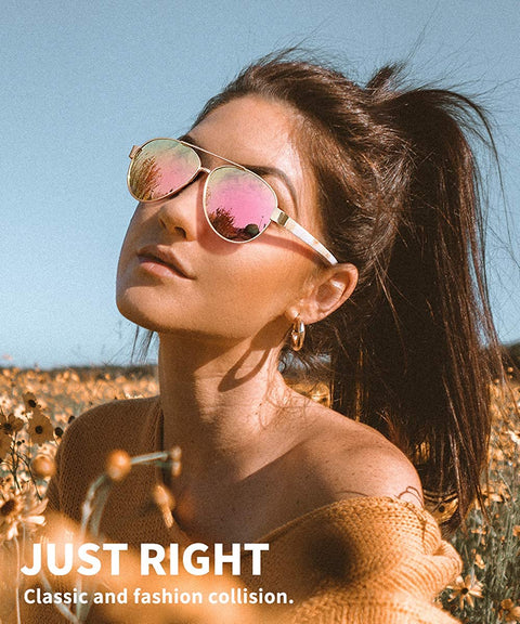 AWGSEE Aviator Sunglasses For Women Polarized UV Protection Sun glasses Mirrored Lens