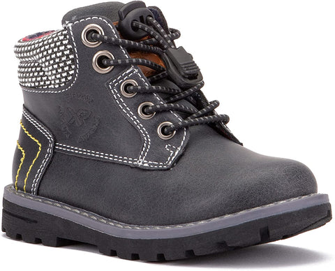 X RAY Footwear Preston Boy’s Fashion Classic Combat Leather Mid-Top Velcro Boots, Plain Toe, Thermoplastic rubber Outsole