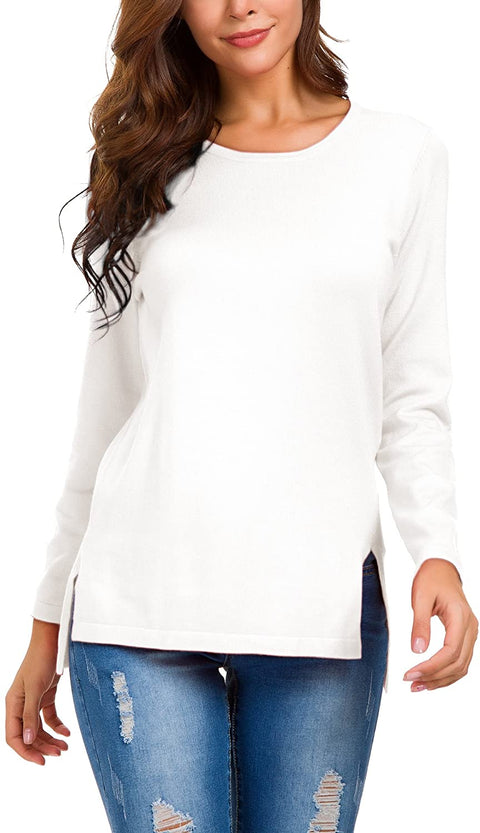 Women's Solid Pullover Sweater Side Slit
