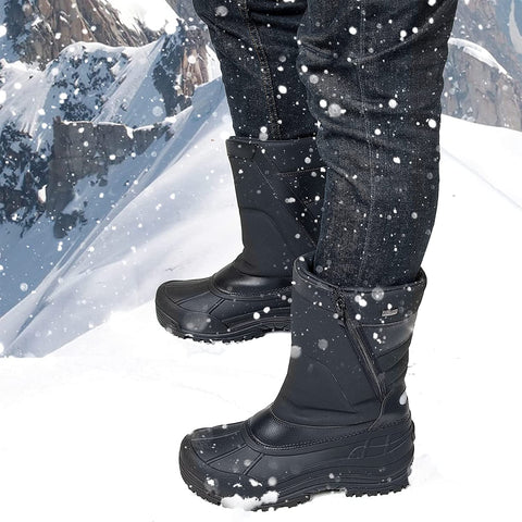 mysoft Men's Winter Snow Boots Mid Calf Waterproof Insulated Fur Lined Warm Anti-Slip Zip Boot