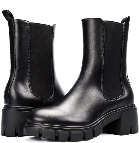 mysoft Women's Chelsea Boots Round Toe Chunky Platform Fashion Ankle Boots