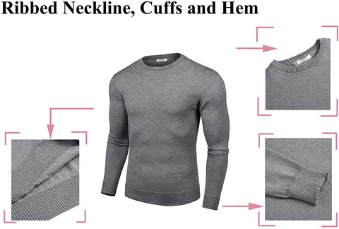 Men Knit Dress Sweater Slim Fit Crew Neck Long Sleeve Pullover Sweater