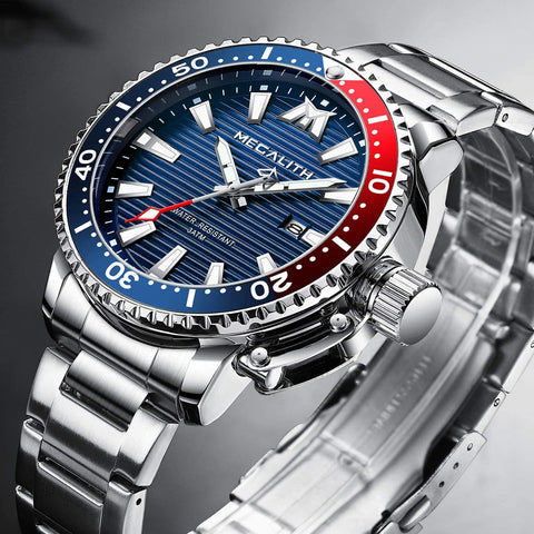 MEGALITH Mens Watches with Stainless Steel Waterproof Analog Quartz Fashion Business Luminous Metal Watch for Men, Auto Date