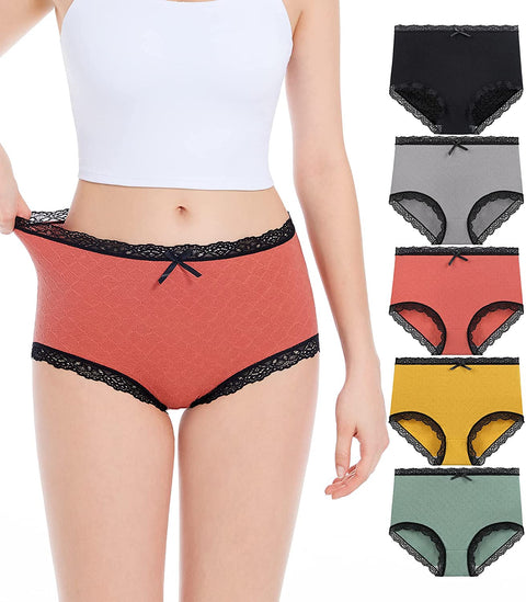 High Waisted Cotton Underwear For Women,Breathable Soft Cotton Full Brief Panties Stretch Lace Ladies Panties For Women