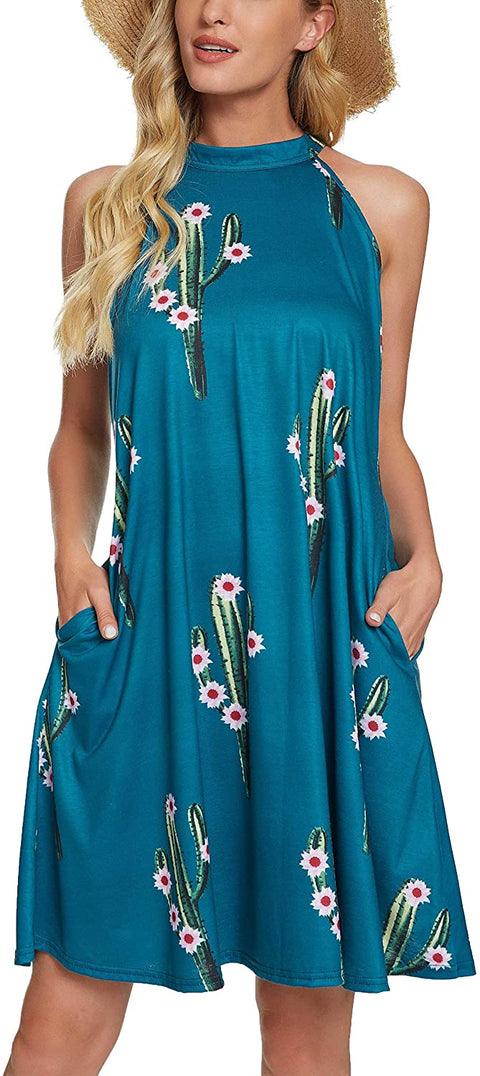 Women's Sleeveless Halter Dress Summer Basic Tank Midi Dress