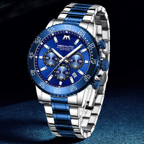 MEGALITH Mens Watches with Stainless Steel Waterproof Analog Quartz Fashion Business Chronograph Watch for Men, Auto Date