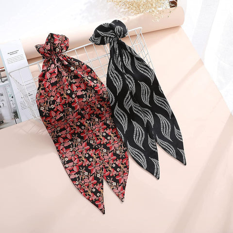 Women Silk Hair Bun Covers - 2Pcs Printed Silk Hair Scarves Elastic Hair Bun Cover Ballet Hair Snood for Women Girls Bun Cover with Riband