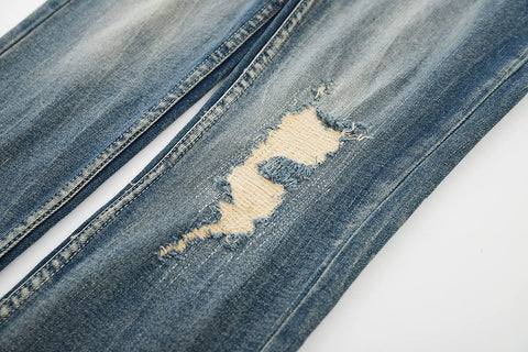 KLIEGOU Men's Ripped Slim Fit Tapered Leg Jeans