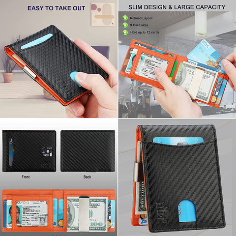 Mens Wallet Slim Bifold Wallets for Men Money Clip Wallet RFID Blocking Front Pocket Leather Minimalist Wallet