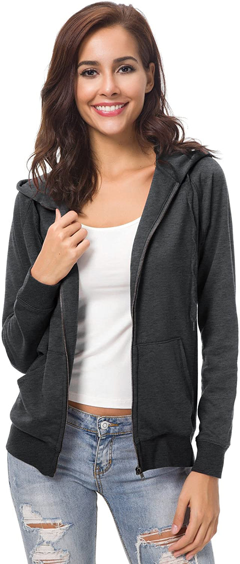 Urban CoCo Women's Solid Zipper Closure Hooded Sweatshirt Long Sleeve Casual Jacket
