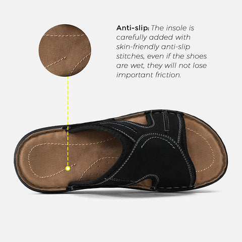 Men's Leather Sandals Arch Support Flip Flop Outdoor Retro Fisherman Sandals for Men