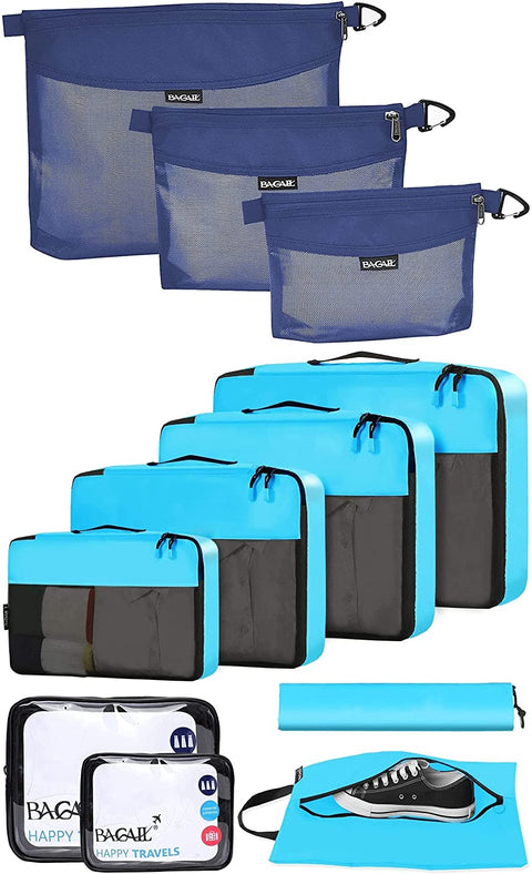 BAGAIL 8 Set Packing Cubes+3 Ultra-light Water-resistant Zipper Pouch