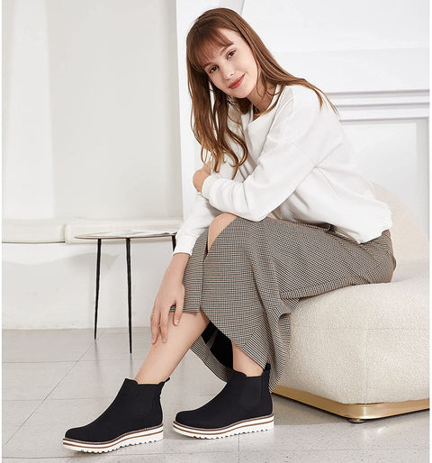 Womens Chelsea Elastic Ankle Boots Waterproof Flat Boots
