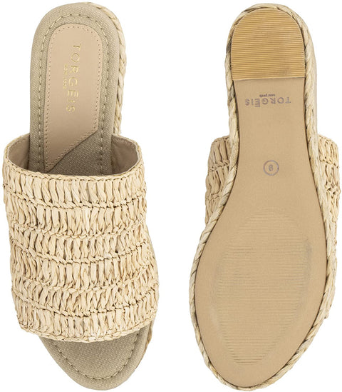 Torgeis Women's Neith Espadrille Slip-On Wedged Platform Heeled Sandal, Round Open Toe, Rubber Outsole